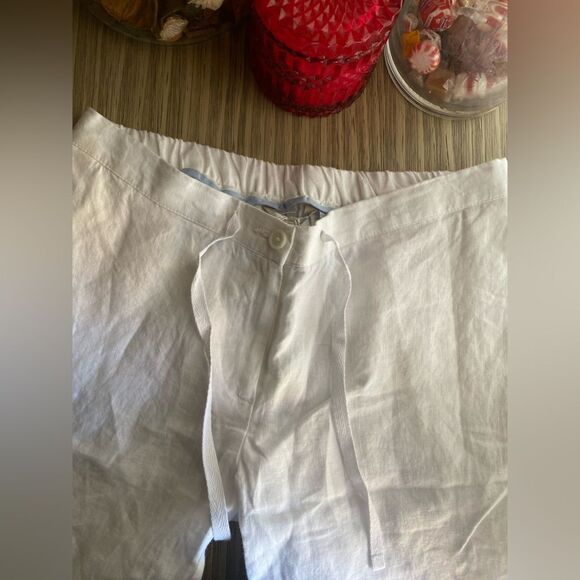 NWT  Boden Pants US 8P Long Linen Wide Leg White Womens Casual drawstring Button - Picture 10 of 16